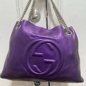 Gucci Soho Chain Shoulder Pearlescent Purple Custom Repainted Leather Tote Bag